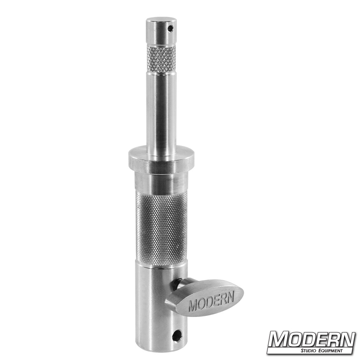 Combination Baby or Junior to male baby pin adapter for lighting stands, rigging, and film grip equipment.
