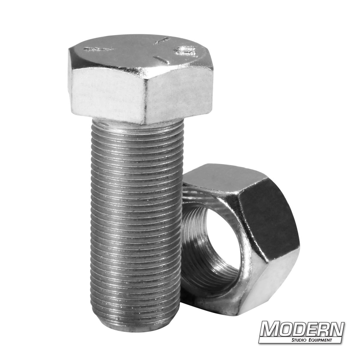 1-inch bolt and nut set – heavy-duty fastener for securing grip gear, rigging components, or structural builds on set.