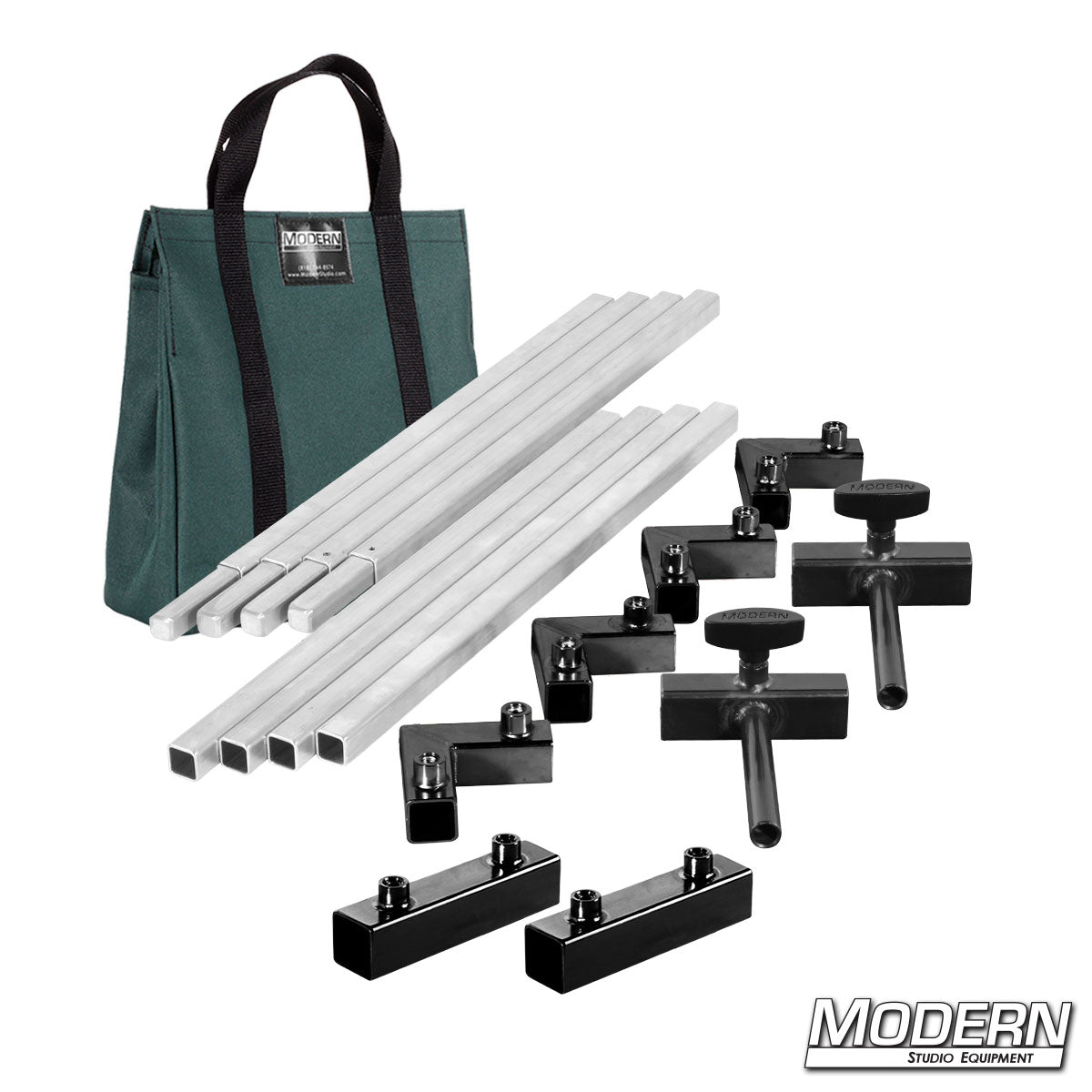 4′×4′ frame (2′ tubes) —Green bag With quick-connect corners and Flip Flop pins | Modern Studio Equipment