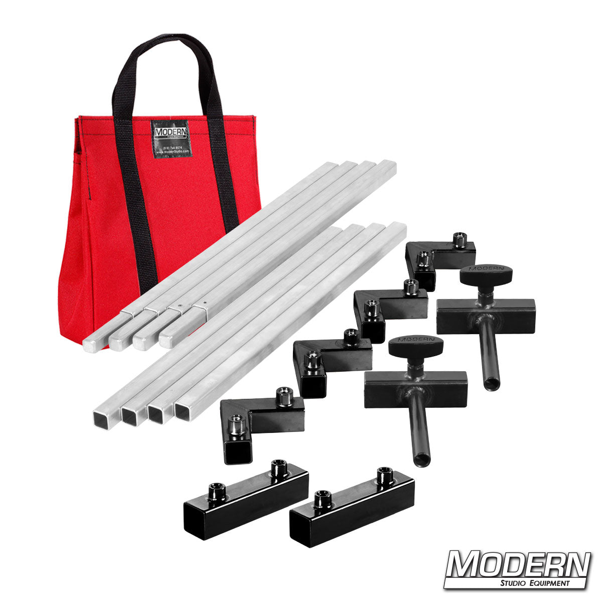 4′×4′ frame (2′ tubes) —Red bag With quick-connect corners and Flip Flop pins | Modern Studio Equipment