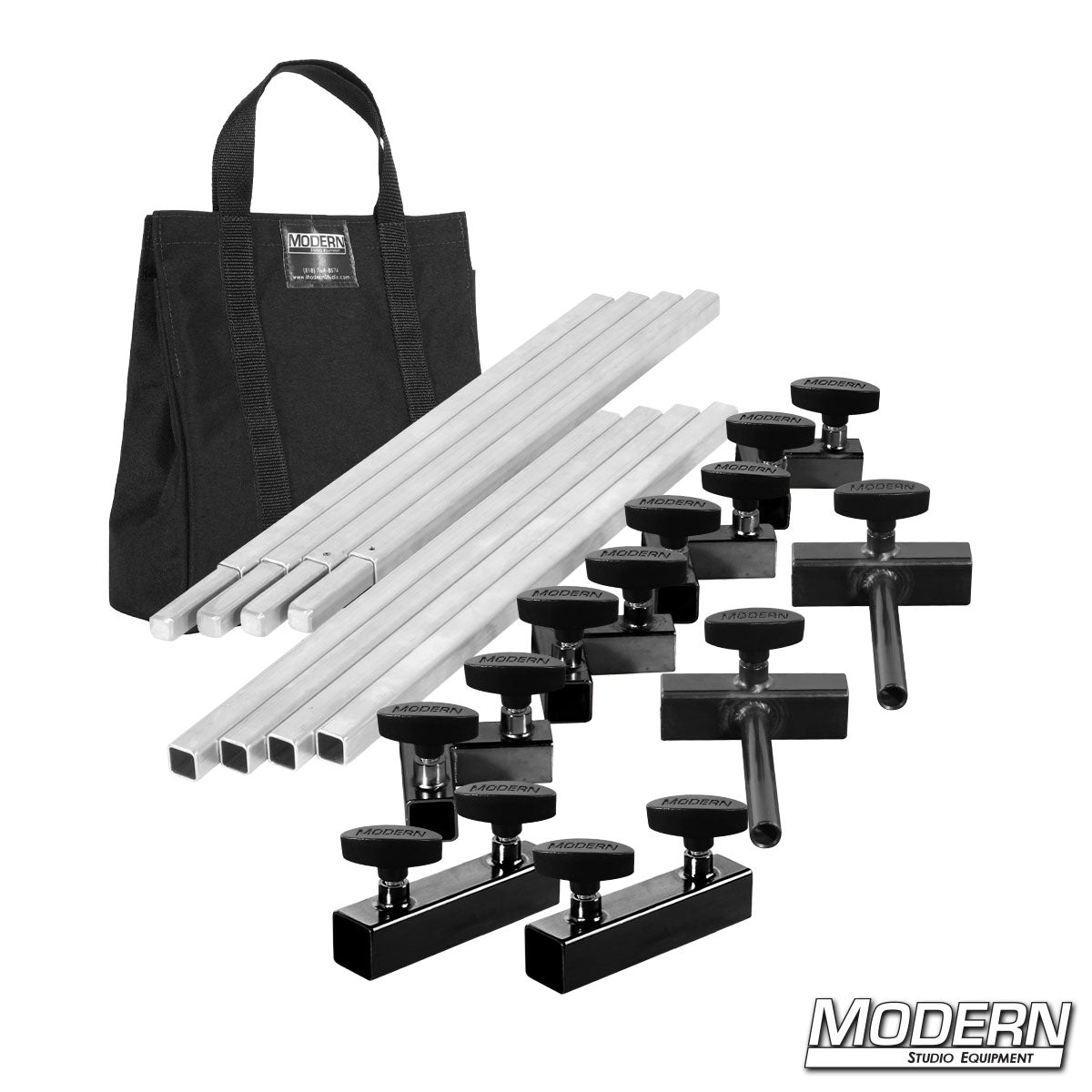 4′×4′ frame (2′ tubes) —Black bag With quick-connect corners, Flip Flop pins, Sleeves and T-Handles | Modern Studio Equipment