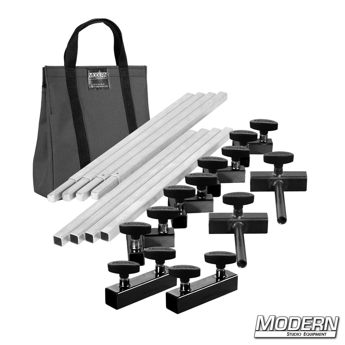 4′×4′ frame (2′ tubes) —Gray bag With quick-connect corners, Flip Flop pins, Sleeves and T-Handles | Modern Studio Equipment