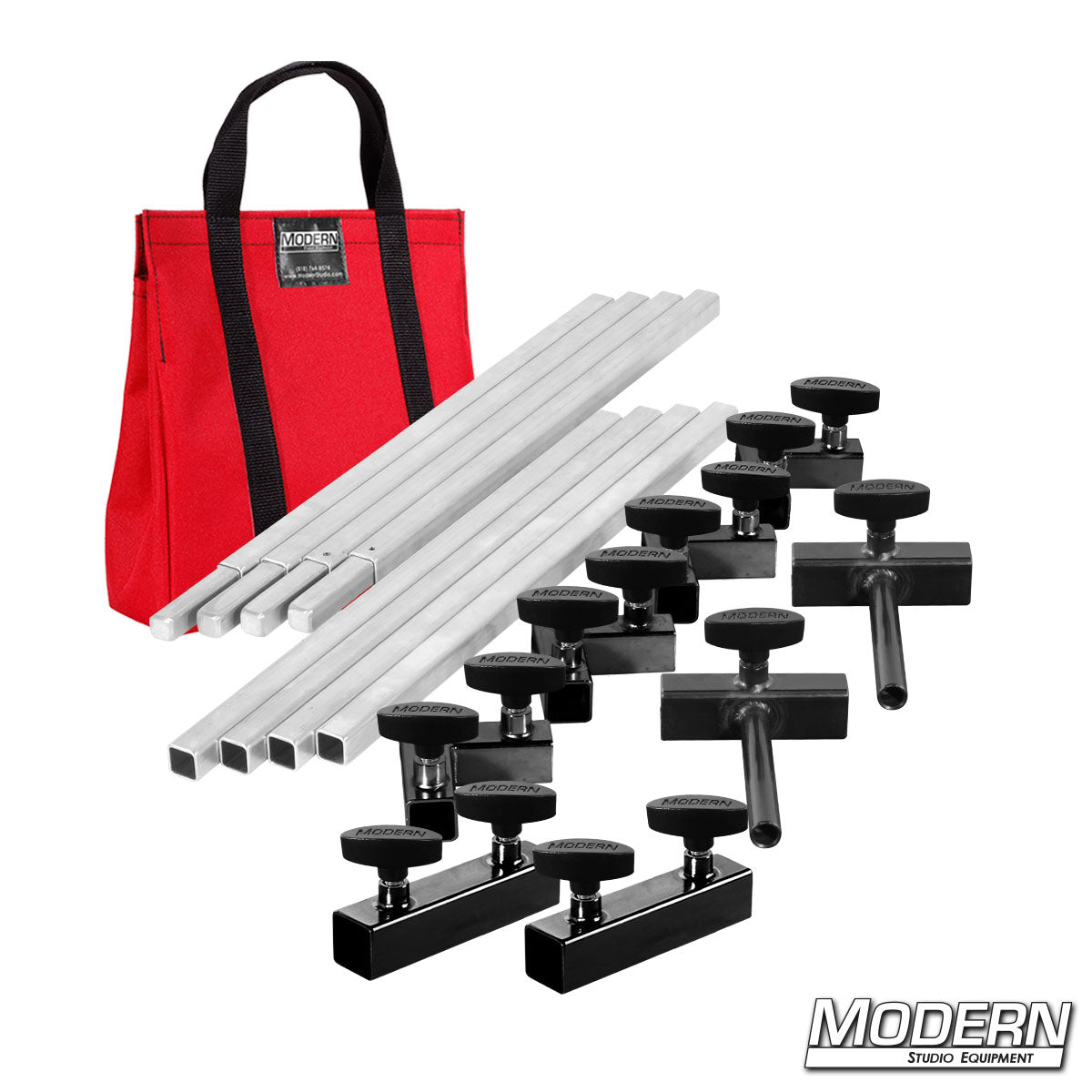 4′×4′ frame (2′ tubes) —Red bag With quick-connect corners, Flip Flop pins, Sleeves and T-Handles | Modern Studio Equipment