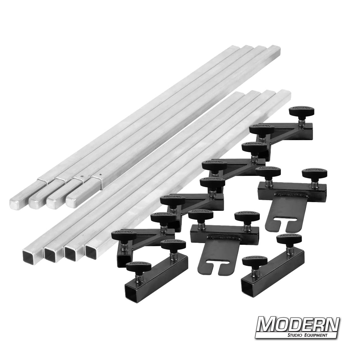 8x8 frame complete with 4-foot tubes with T-Handles for film rigging and light control.”