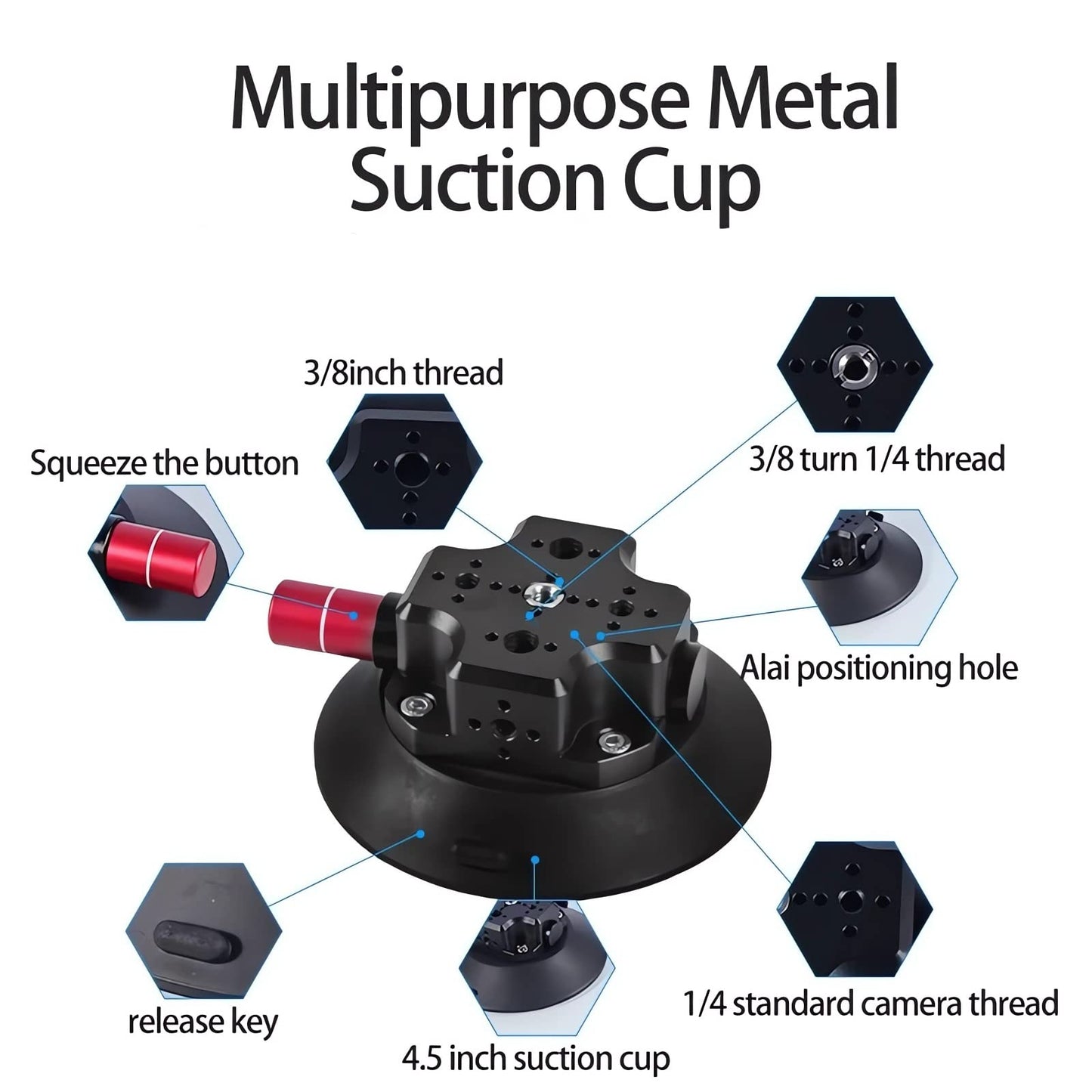 4.5" Suction Cup Mount with Cheese Block - Black