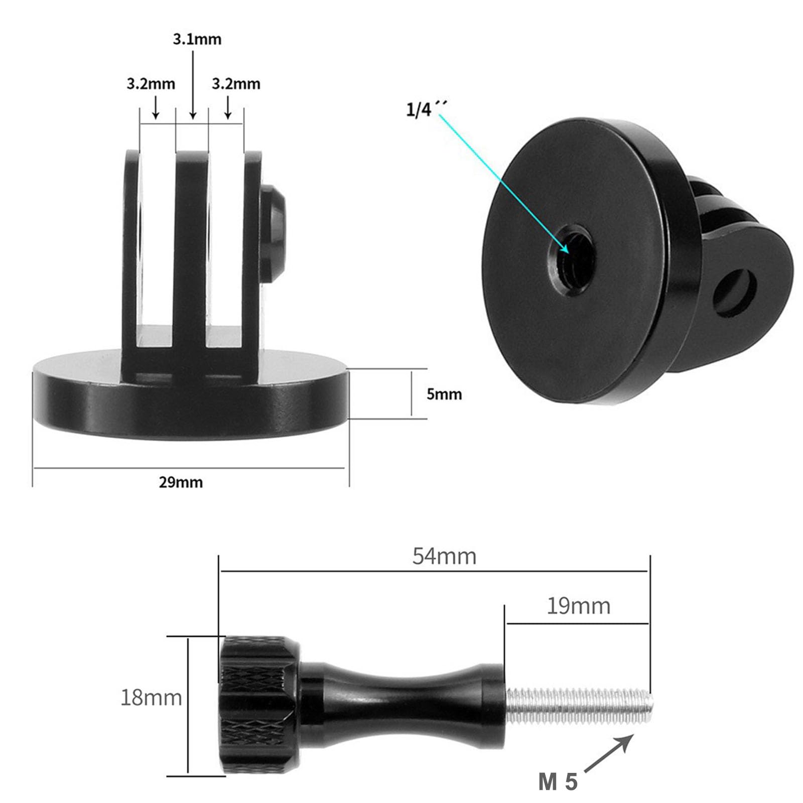 1/4-20 Tripod Adapter with Thumb Screws, Aluminum Alloy Mount Adapter Compatible with GoPro Hero 12/11/10/9/8 and Other Action Cam (1Pack) - Grip Support Store