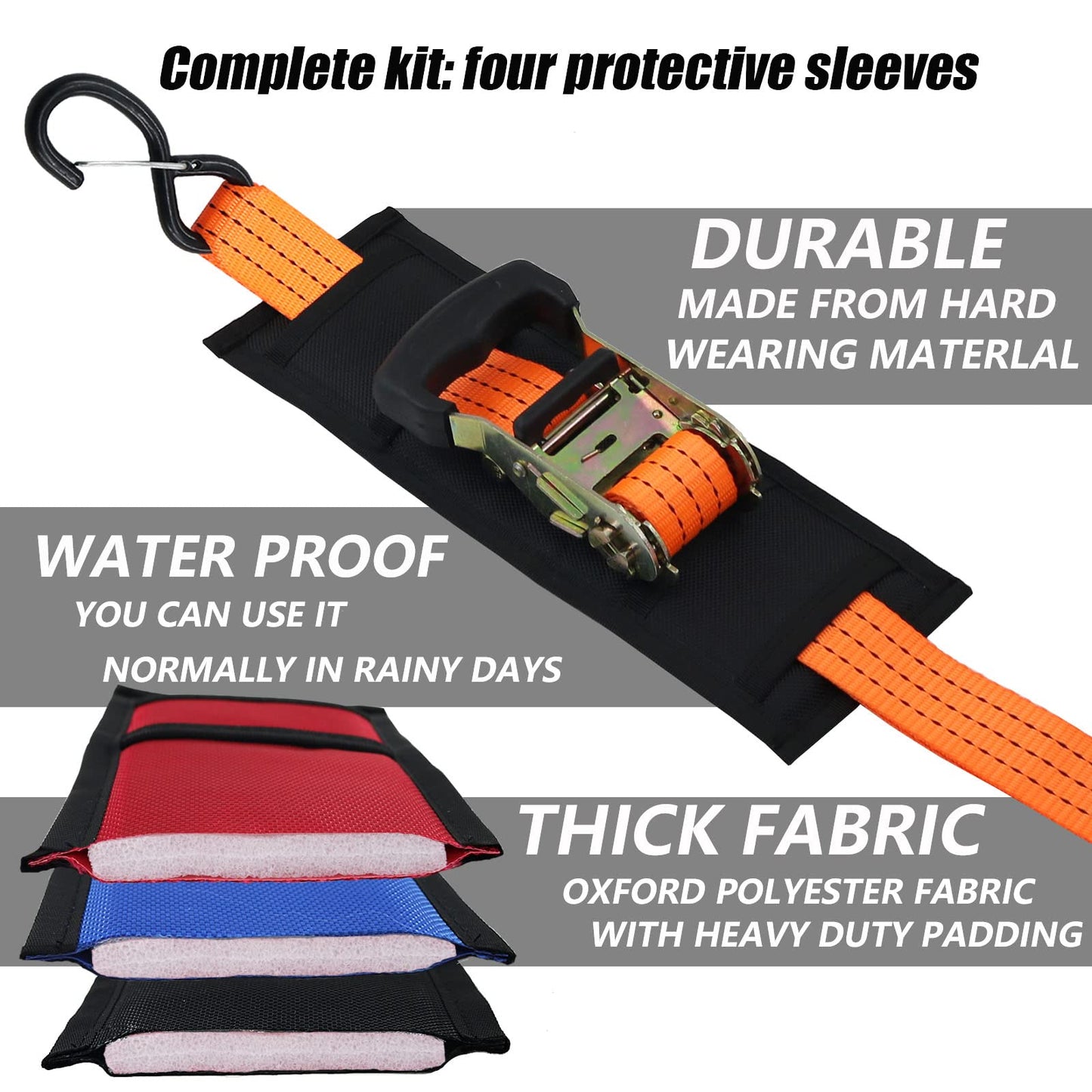 Tie Down Strap Protector Sleeve Ratchet Strap 4 Pack Universal
