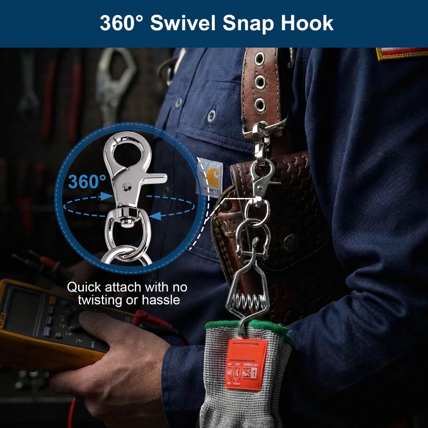 2 - Heavy Duty Metal Work Glove Holder with Swivel Snap Hook