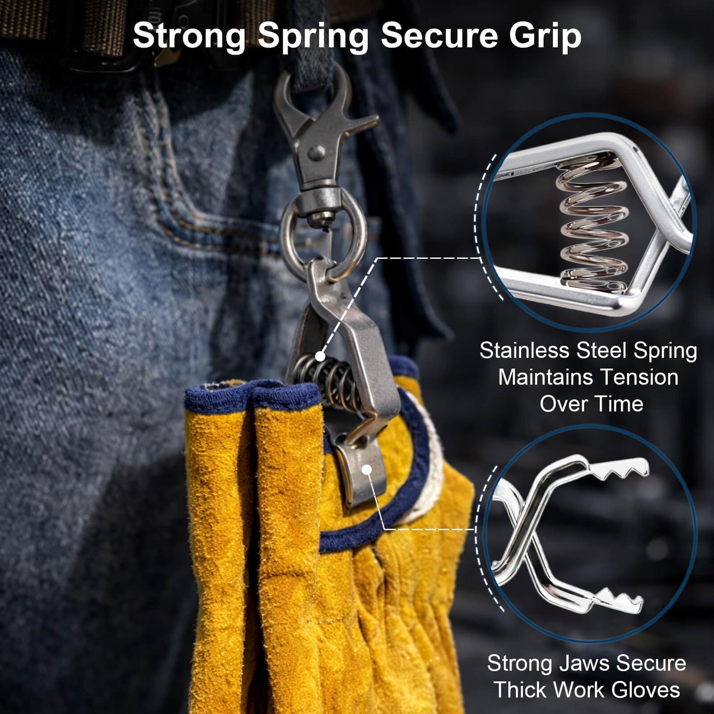 2 - Heavy Duty Metal Work Glove Holder with Swivel Snap Hook