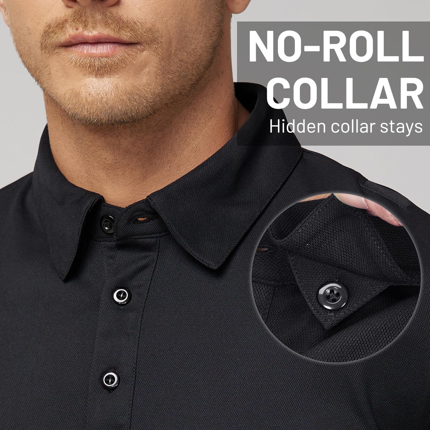 Show Black Polo Short Sleeve Shirts, Moisture-Wicking