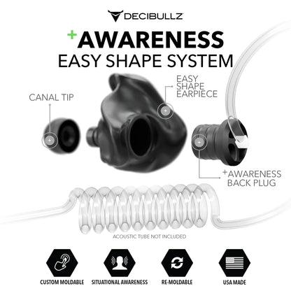 Custom Moldable Awareness Earpiece for Clear Tube, Radio, Surveillance, and Communication Headsets