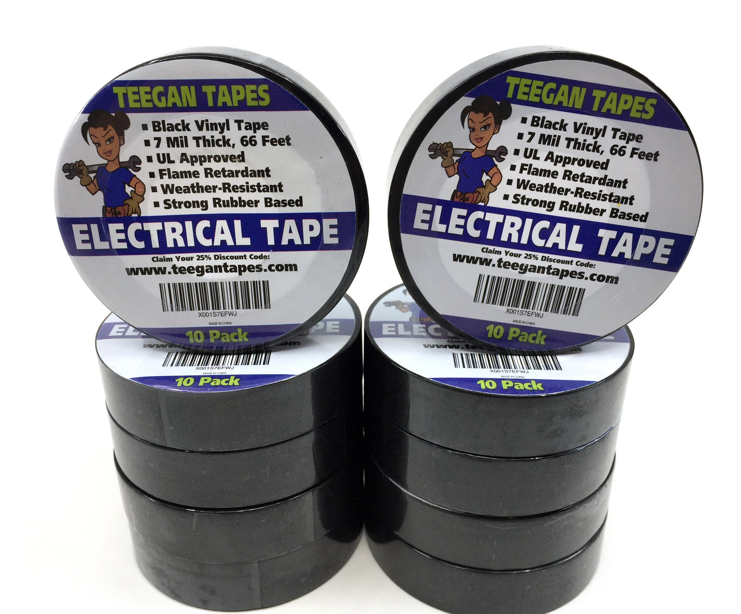 10-Pack Electrical Tape - Black - 3/4" X 66 Feet - Grip Support Store