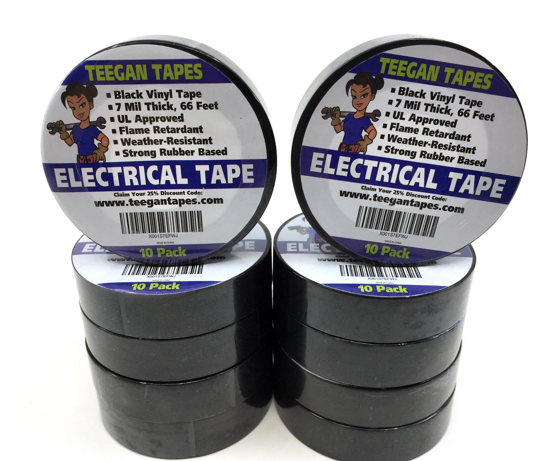 10-Pack Electrical Tape - Black - 3/4" X 66 Feet - Grip Support Store