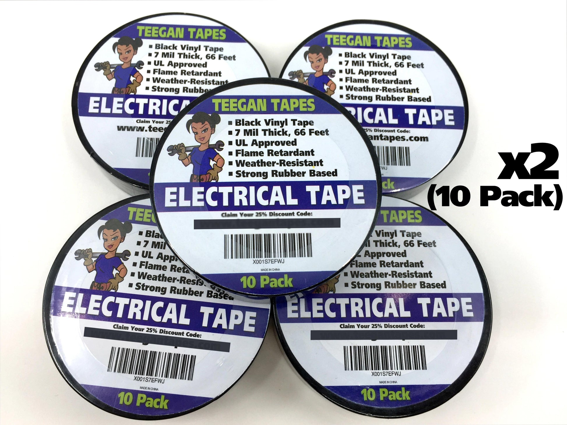 10-Pack Electrical Tape - Black - 3/4" X 66 Feet - Grip Support Store