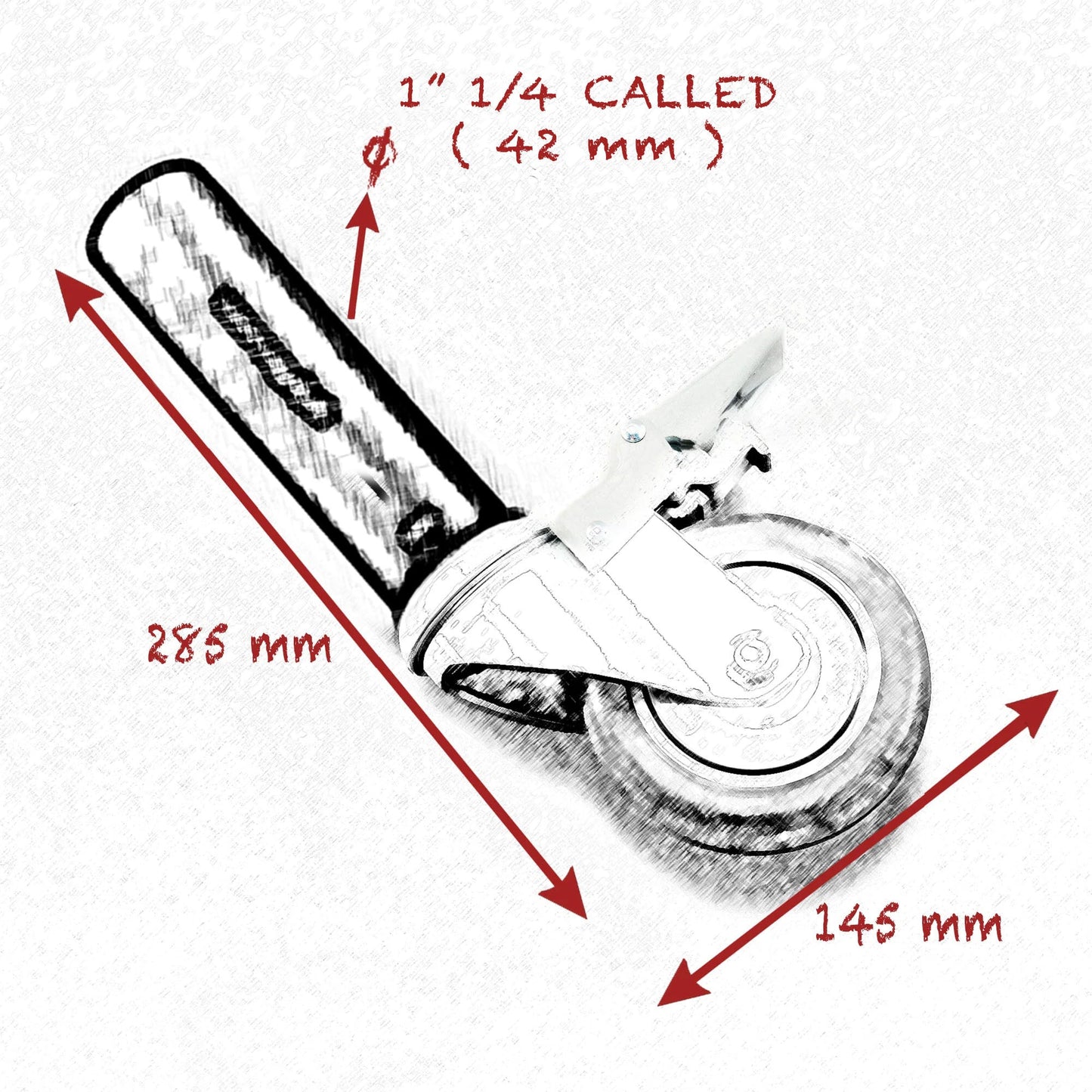 1"1/4 (CALLED) 42mm STARTER PIN WITH 100mm (4") WHEELS SET