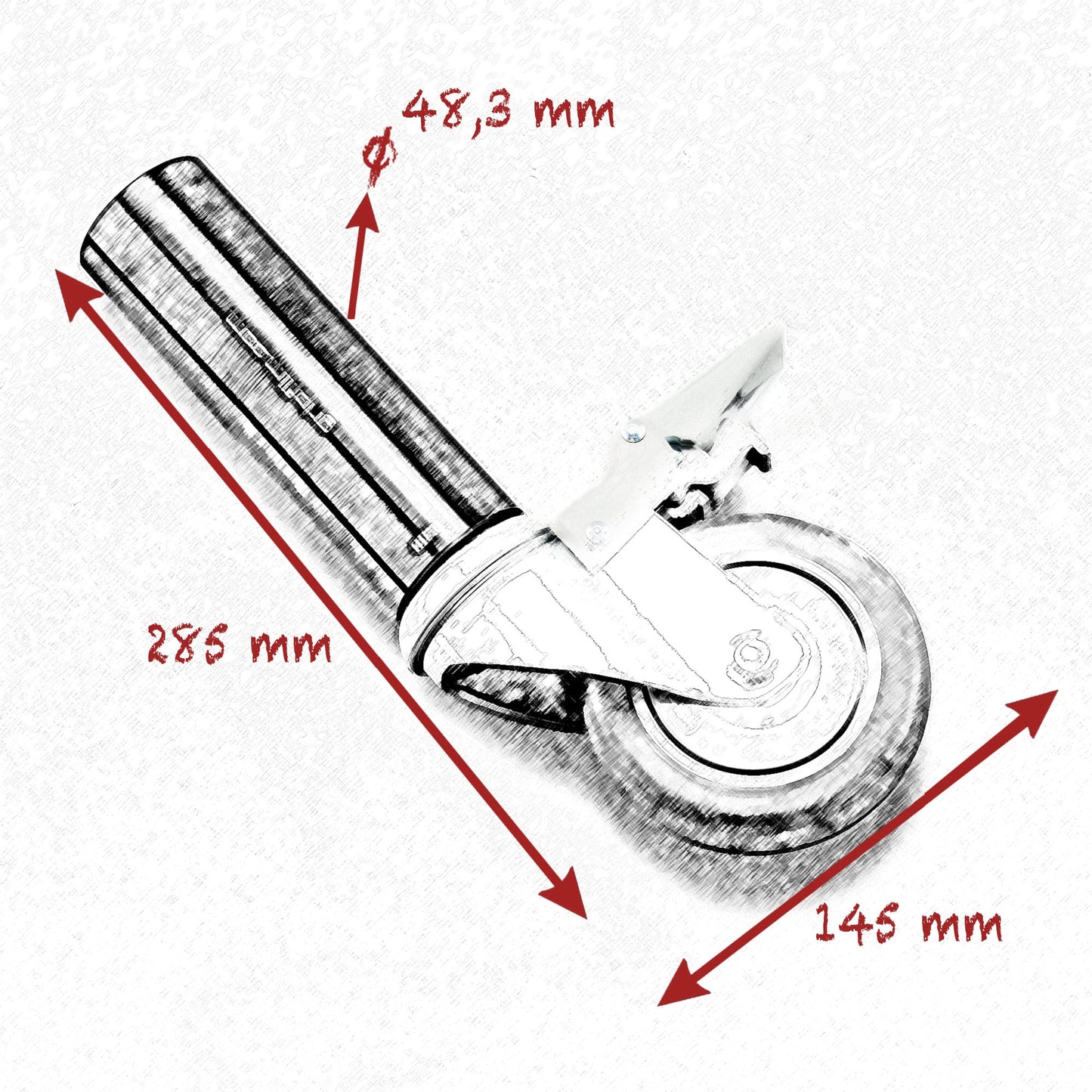 48.3mm (1"1/2 ) STARTER PIN WITH 100mm (4")  WHEELS SET