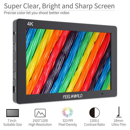 7" - 4K Camera Field Monitor Video Assist Full HD - T7 Plus FEELWORLD - Grip Support Store