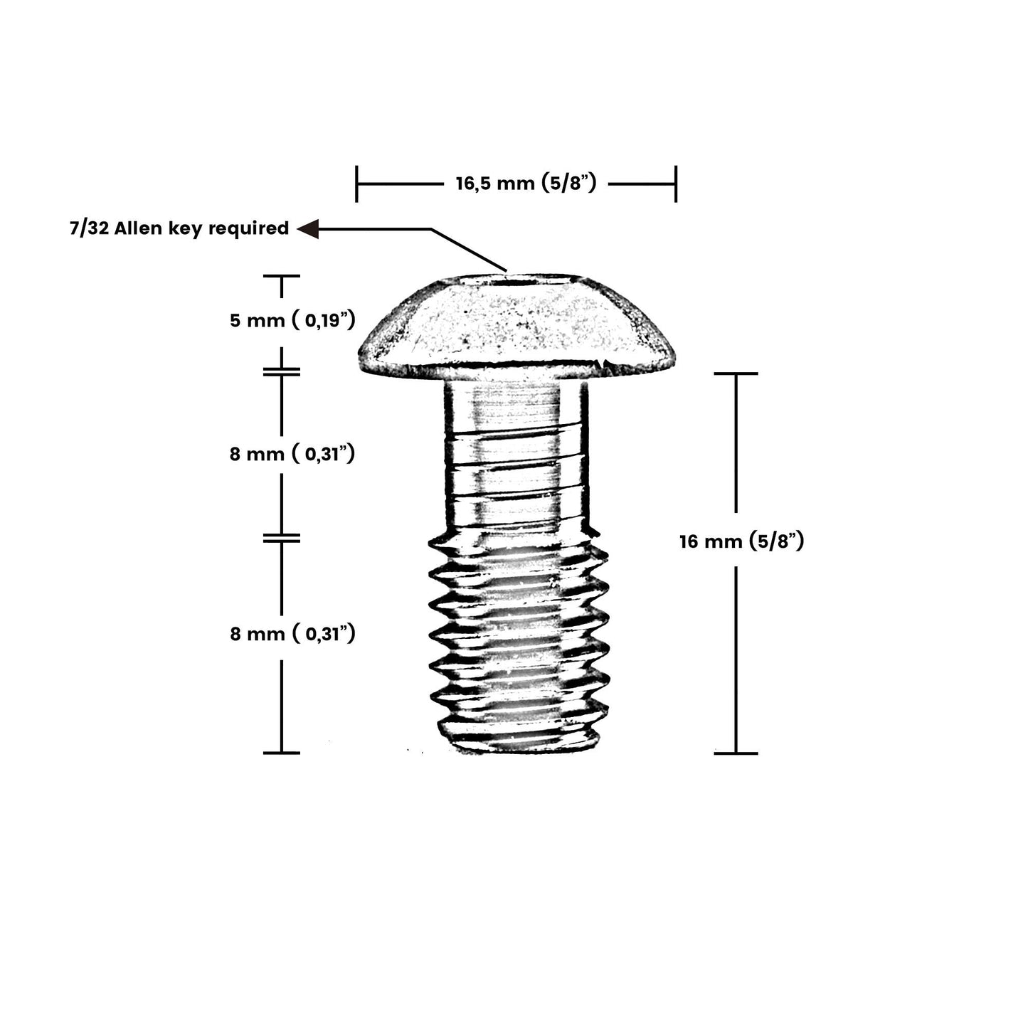 3/8 x 16mm (5/8)  BUTTON HEAD ALLEN BOLT SET - Grip Support Store