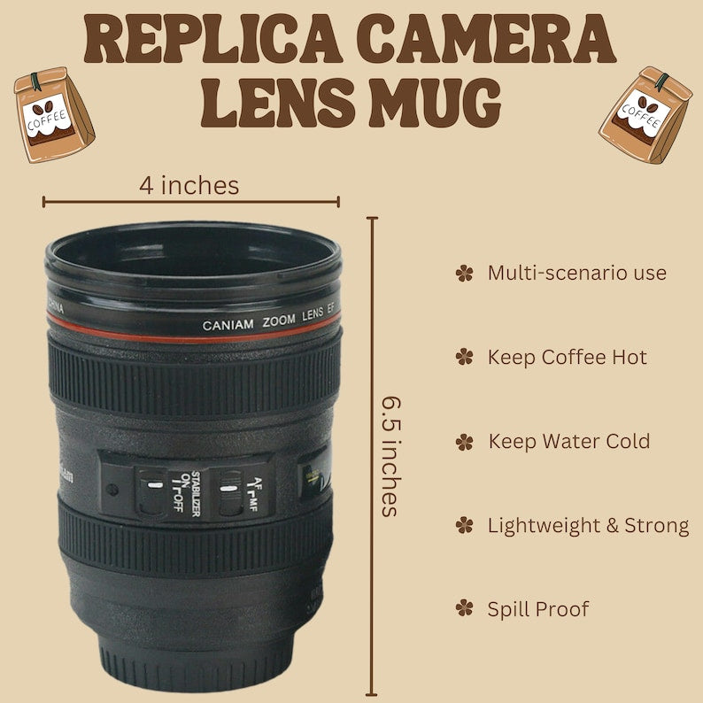 Camera lens mug in use