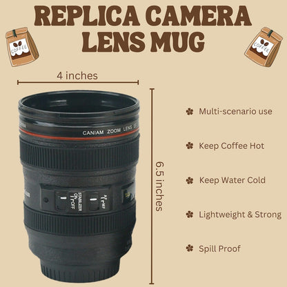 Camera lens mug in use