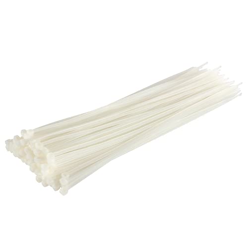 12" White Zip Ties, 100 Pack, 50lb Strength