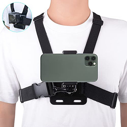 Mobile Phone Chest Mount Strap Holder ，Anti-Slide Strap Mount for Phone 360 Degree Rotary for Video Recording Camera Harness