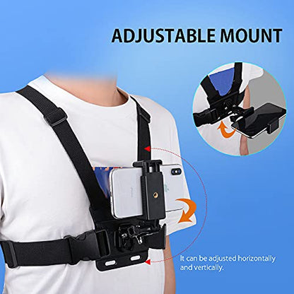 Mobile Phone Chest Mount Strap Holder ，Anti-Slide Strap Mount for Phone 360 Degree Rotary for Video Recording Camera Harness