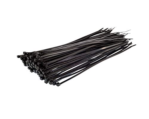 12" Black Zip Ties, 100 Pack, 50lb Strength