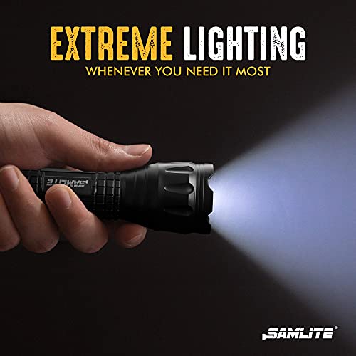 Tactical Flashlight with Red Laser and Magnetic Bottom - Water Resistant - (3 AAA Batteries Included)