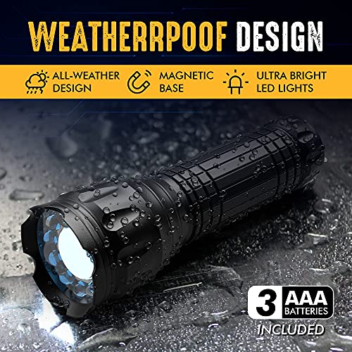 Tactical Flashlight with Red Laser and Magnetic Bottom - Water Resistant - (3 AAA Batteries Included)