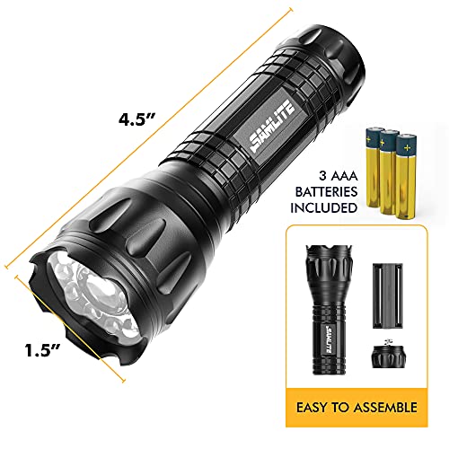 Tactical Flashlight with Red Laser and Magnetic Bottom - Water Resistant - (3 AAA Batteries Included)