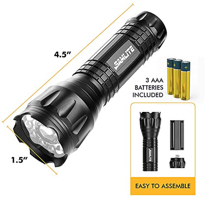 Tactical Flashlight with Red Laser and Magnetic Bottom - Water Resistant - (3 AAA Batteries Included)