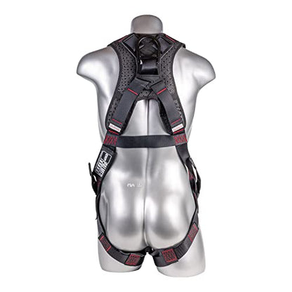 Fall Protection 5pt Safety Harness, 1D-Ring, Quick-Connect Buckle, Grommet Legs, Sewn in Back Pad I OSHA ANSI Compliant Personal Equipment (Black - Universal) - Grip Support Store